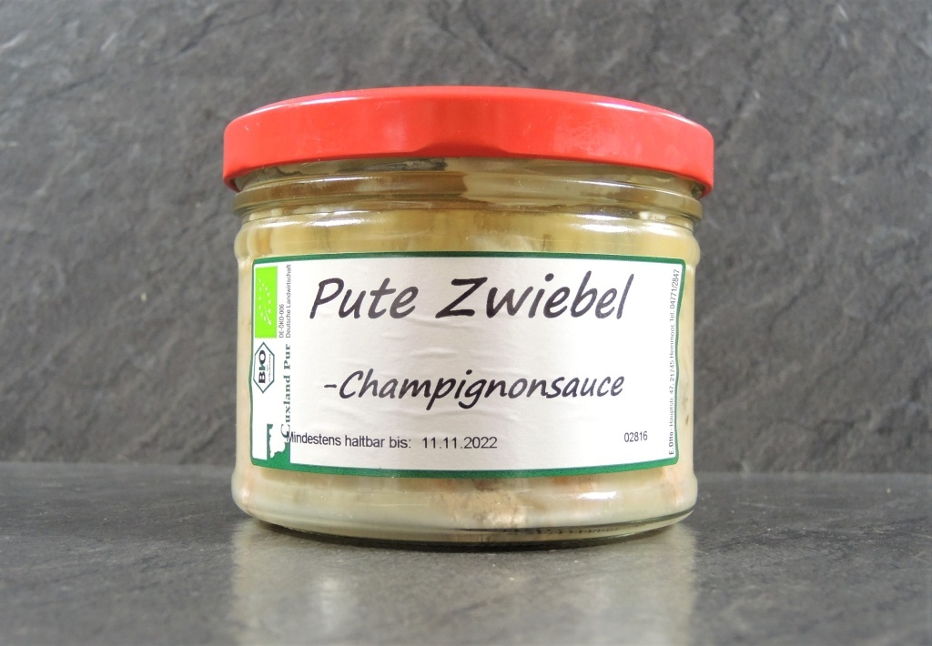Pute in Zwiebel - Champignonsauce 400g/Glas